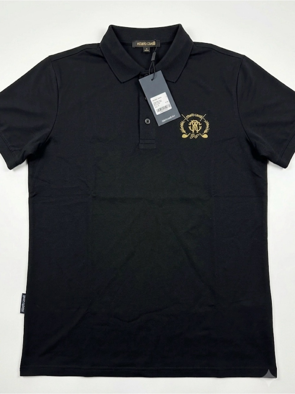Roberto Cavalli Black Men's Golf Shirt with Gold Crest